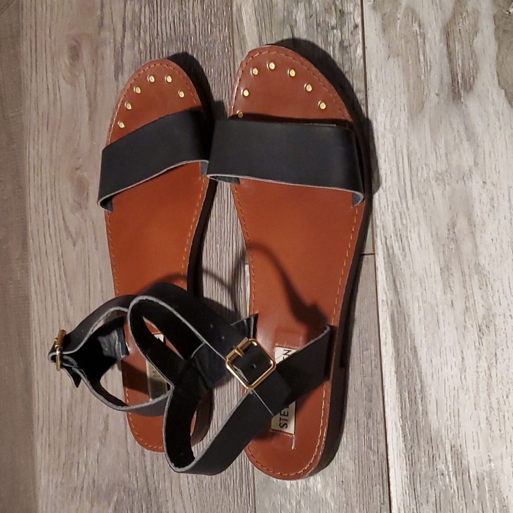 Steve Madden Black Faux Leather Strap Women's Sandals Size 8